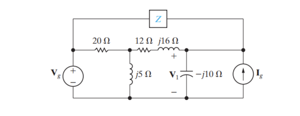 20 Ω
Z
12 Ω j16Ω
Μ
+
j5 Ω
~ -j10 Ω
I