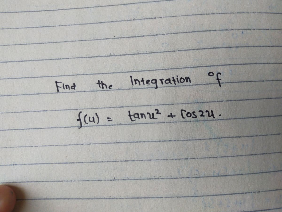 Find
the Integration of
f(u) = tanu?
Cos 24.
