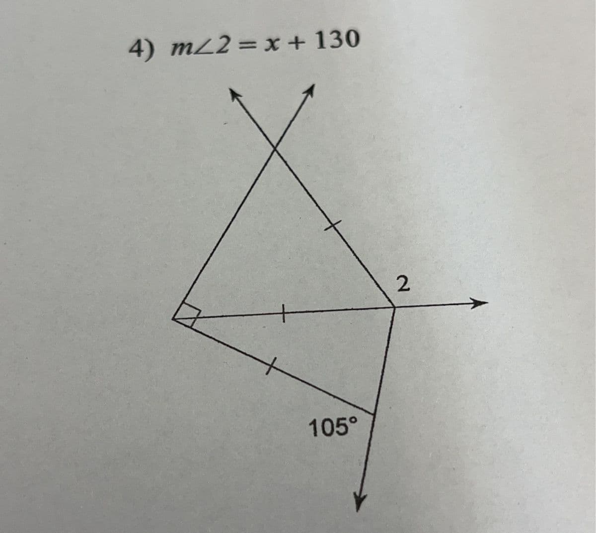 4) m/2 = x + 130
105°
2