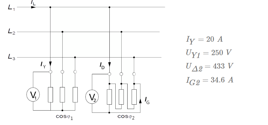 L
-1
L₂
L3
V₁
ly
COS@1
V₂
D
Cos02
Iy = 20 A
Uy1 = 250 V
U42=433 V
IG2 = 34.6 A