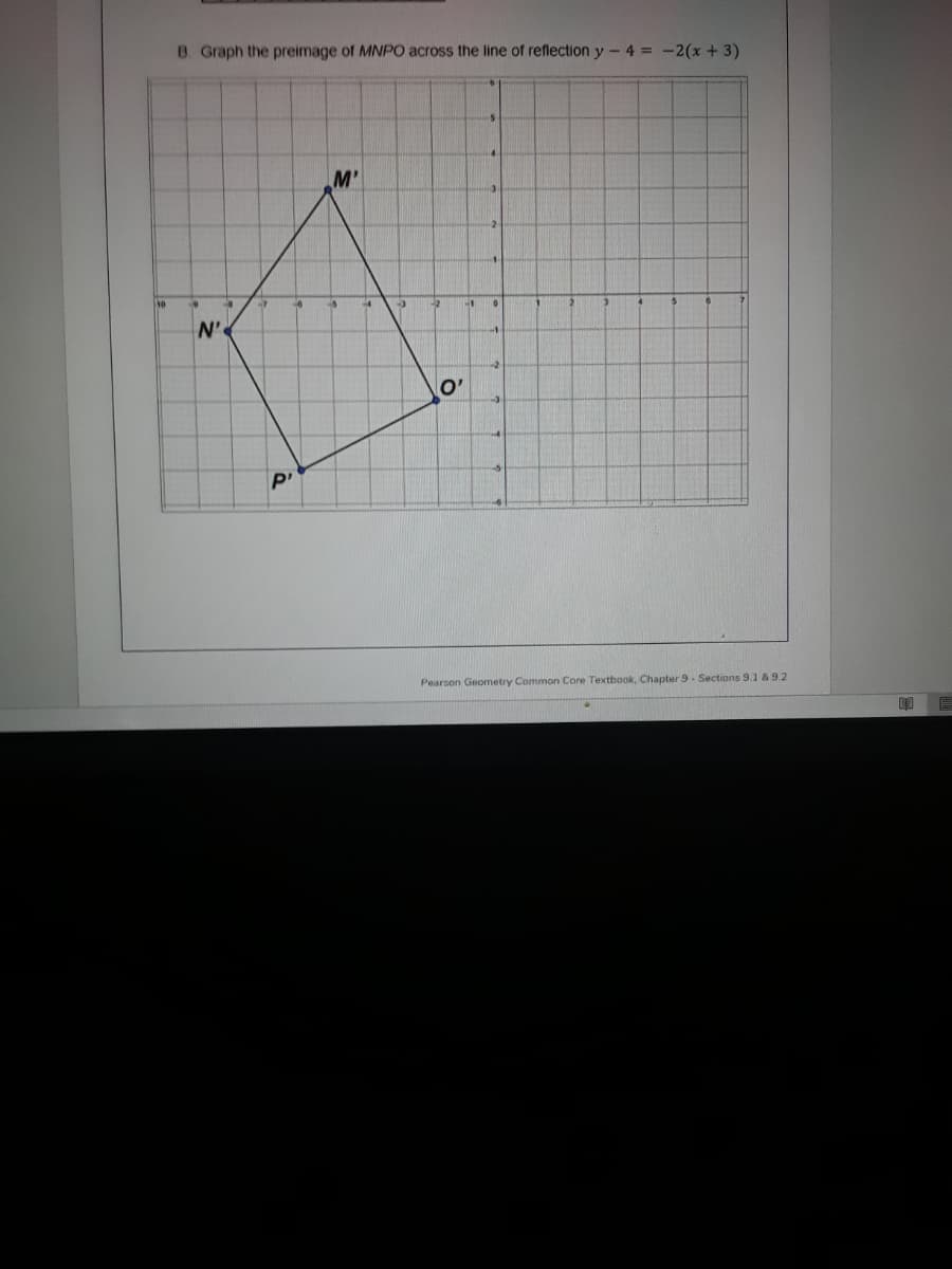 B. Graph the preimage of MNPO across the line of reflection y-4 -2(x+ 3)
M'
N'
O'
P'
