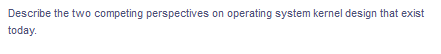 Describe the two competing perspectives on operating system kernel design that exist
today.