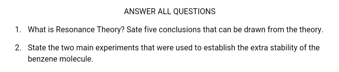 esonance Theory? Sate five c
we main oxnorimonte that w
