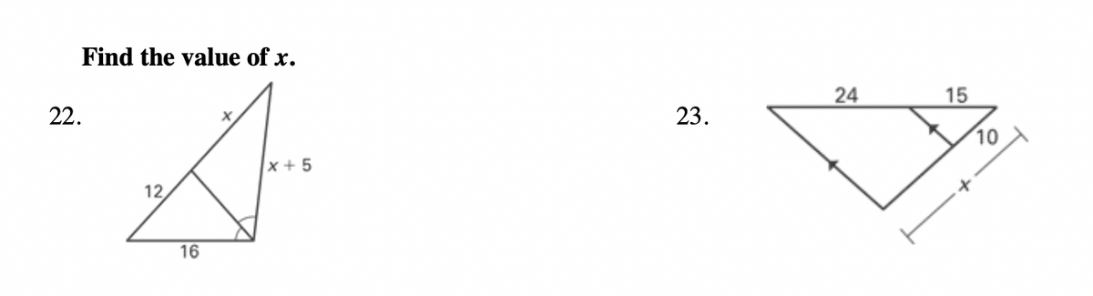 Find the value of x.
사
x+5
12,
16
22.
23.
24
15
10