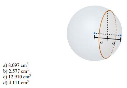 a
a) 8.097 cm³
b) 2.577 cm³
c) 12.910 cm³
d) 4.111 cm³
