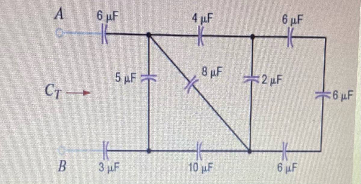 A
6 µF
4 µF
6 µF
5 µF
8 µF
2 µF
Ст —
6 uF
B
3 µF
10 µF
6 µF
