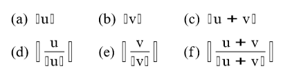 (a) Dul
(b) Iv)
(c) lu + v]
u + v
(d) (e) I (f) ju + vi
H M
lul
