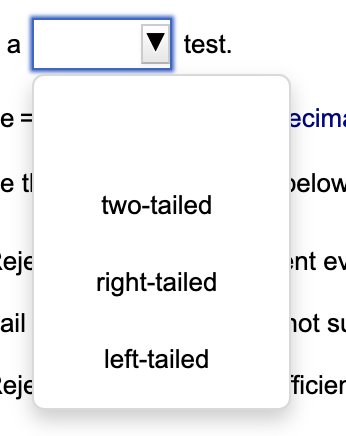 a
test.
e =
ecima
e tl
elow
two-tailed
Eeje
nt ev
right-tailed
ail
not su
left-tailed
eje
ficier
