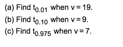 (a) Find to 01 when v = 19.
(b) Find to.10 Wwhen v = 9.
(c) Find to 975 when v = 7.
