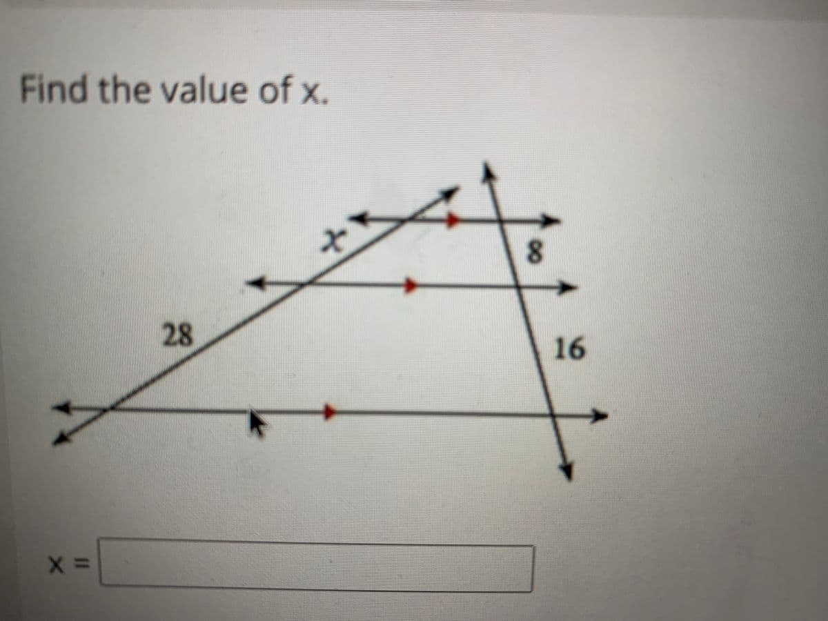 Find the value of x.
8.
16
00
28
