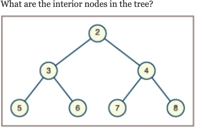 What are the interior nodes in the tree?
2
3
5
6
7
8
