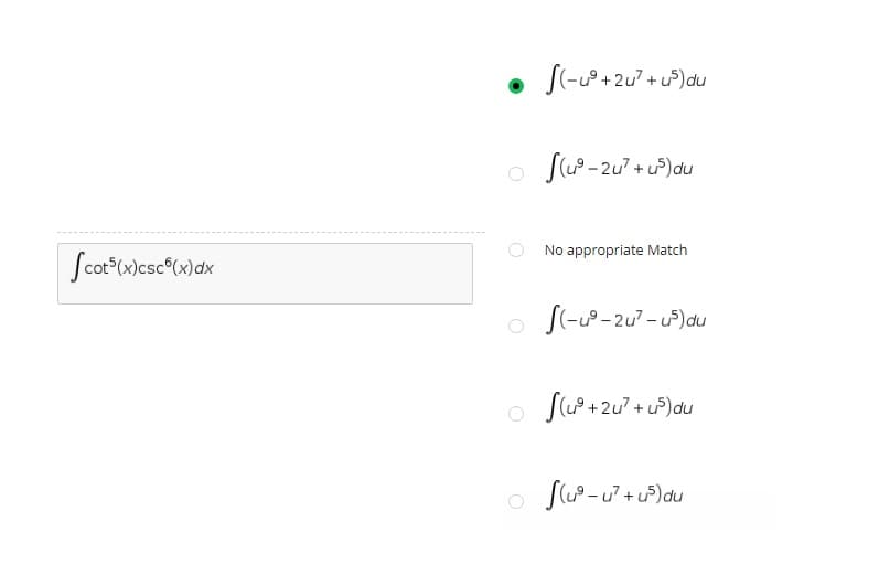 au)کں + 207 + ه-)J
du)کی + 207 - ق(J
No appropriate Match
Scot (w)csc°(x)dx
du)کی - 207 - ه-)J
du)کن + 207 + J
du) + آن - ه(J
