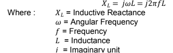 XL = jwL = j2nfL
X = Inductive Reactance
w = Angular Frequency
f = Frequency
L = Inductance
i = Imaginarv unit
Where :
