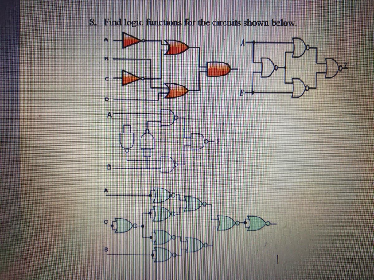 8. Find logic functions for the circuits shown below
D.
A
B
