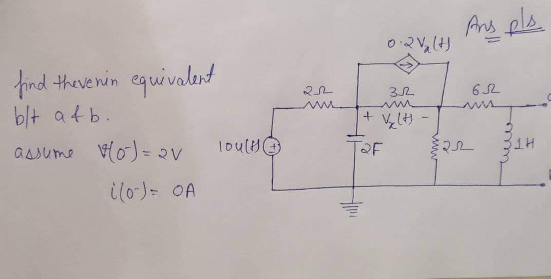 Ans els
find thevenin equivalent
b/t atb.
assume VoJ = 2V
loulH(
TQF
ilo)= OA
