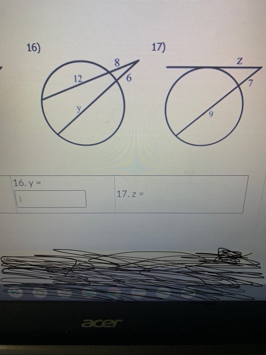 16)
17)
8.
Z.
12
16. y =
17. z =
acer
