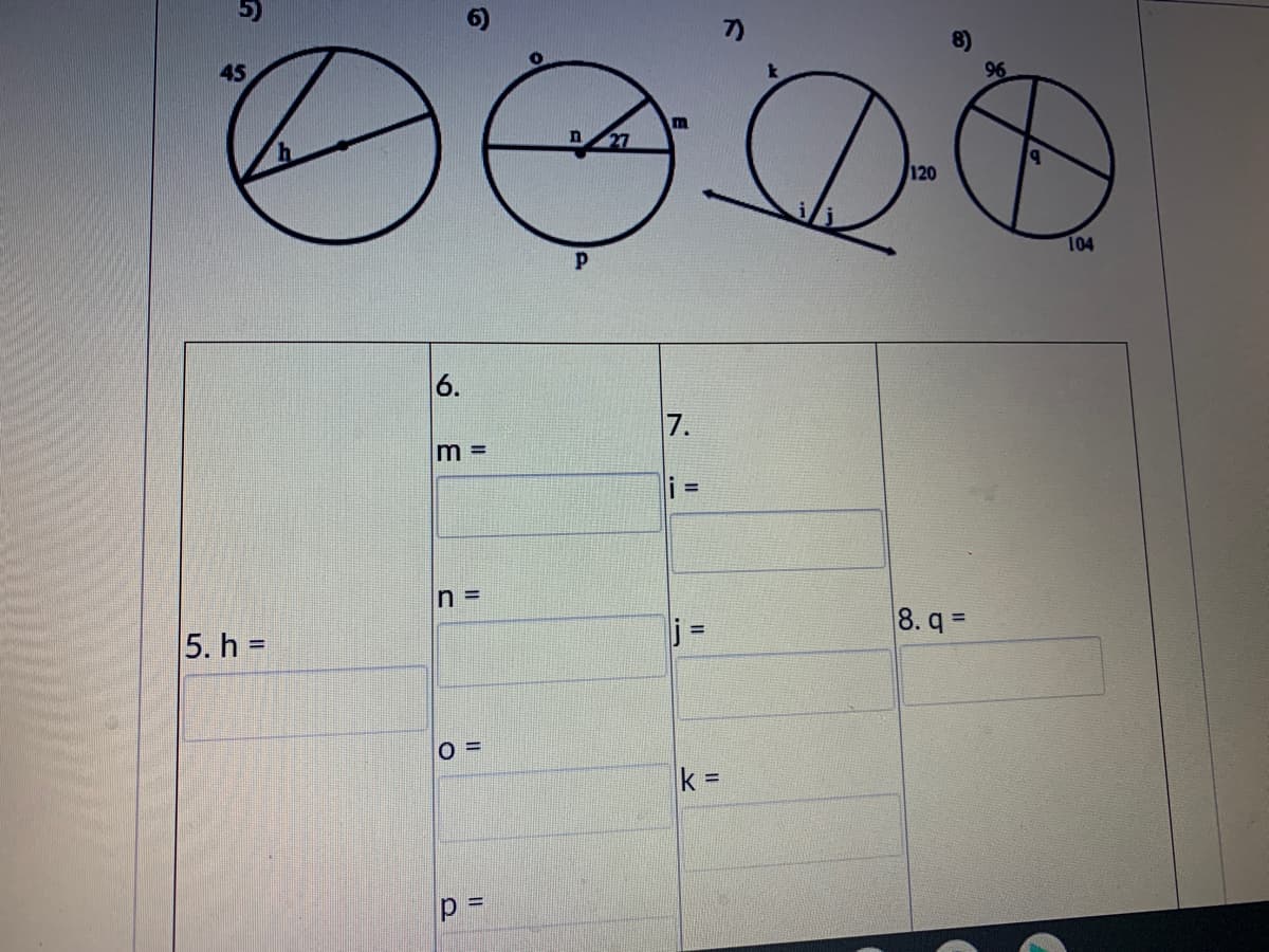 45
m.
n 27
120
104
6.
7.
m =
In =
j=
8. q =
5. h =
%3D
O =
%3D
