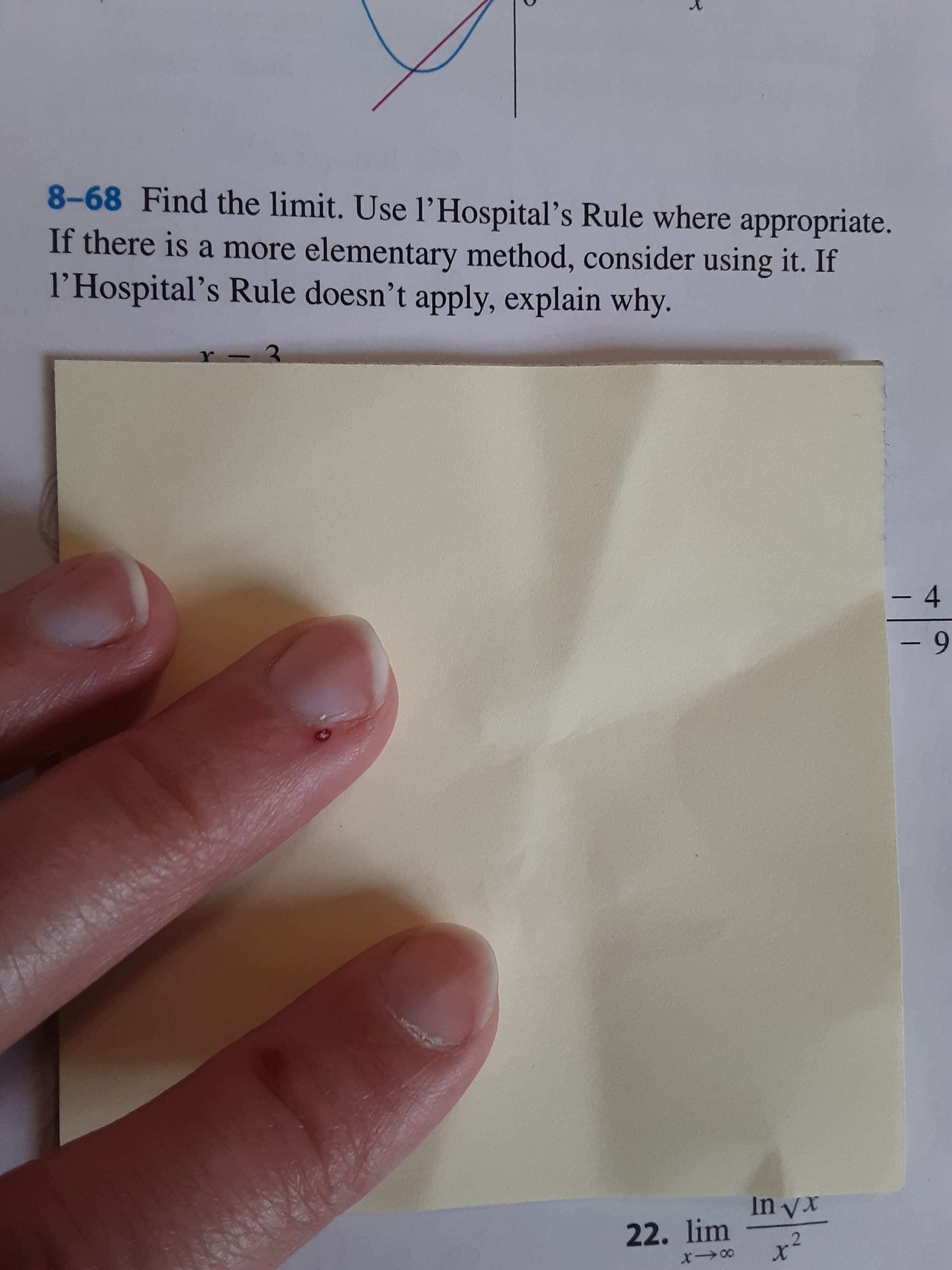 8-68 Find the limit. Use l'Hospital's Rule where appropriate.
If there is a more elementary method, consider using it. If
l'Hospital's Rule doesn't apply, explain why.
6-
-
In vx
22. lim
.2
