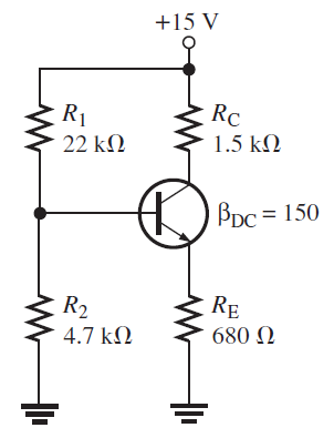 +15 V
R1
22 kN
RC
1.5 kN
Bpc = 150
R2
4.7 k.
RE
680 N
