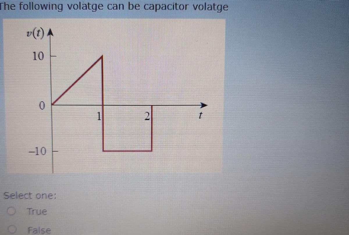 The following volatge can be capacitor volatge
v(t) A
10
21
-10
Select one:
O True
O False
