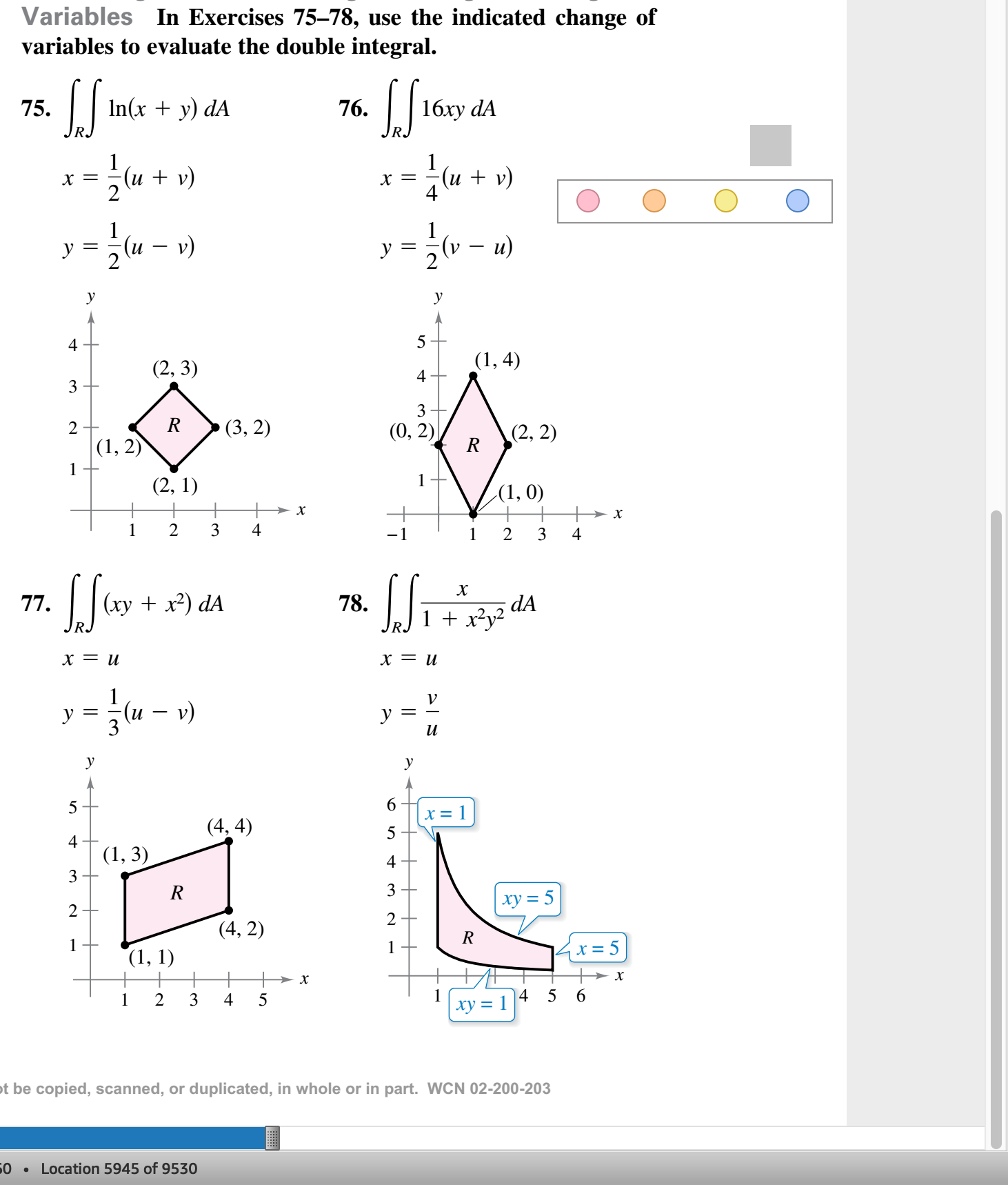 78.
dA
1 + x²y²
x = u
V
y
и
y
6.
x = 1
5
4
3
ху %3D 5
2+
X = 5
1
xy = 1
|4 5 6
||
