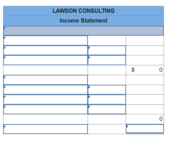 LAWSON CONSULTING
Income Statement
$
0
0