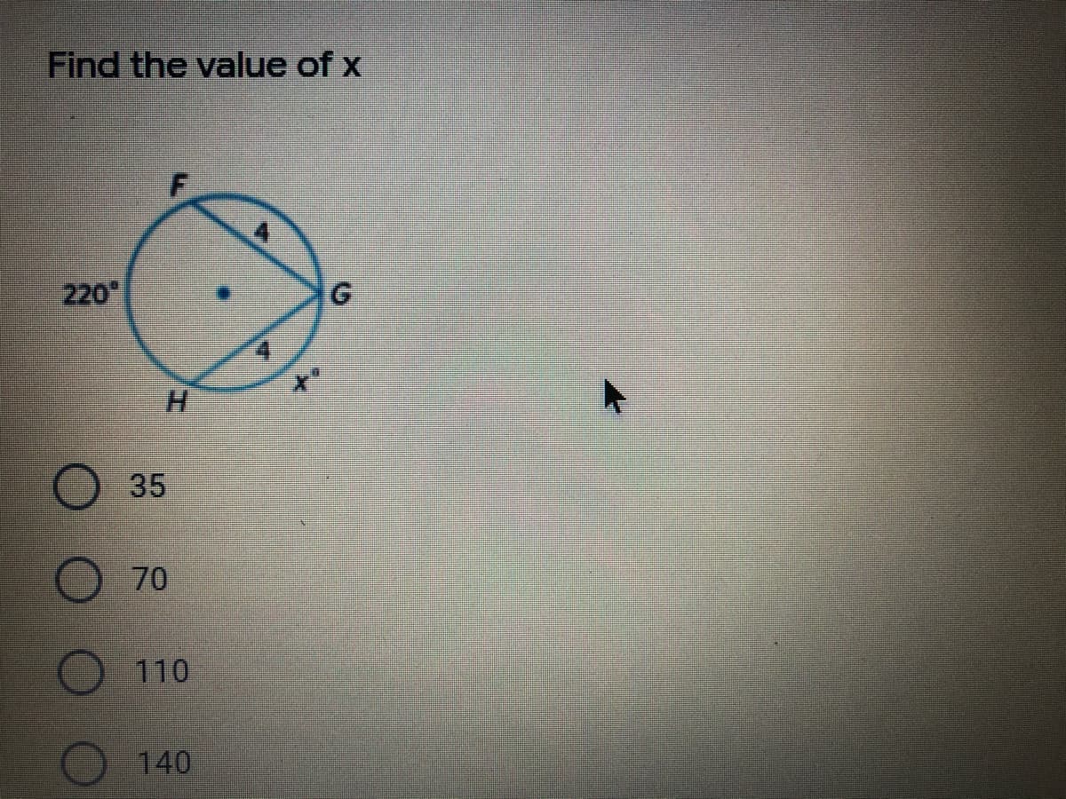 Find the value of x
220
H.
35
70
110
140
