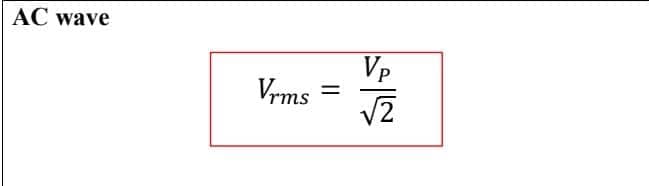 AC wave
Vp
Vrms
%3D
