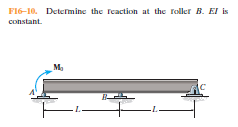 F16-10. Determine the Teaction at the Foller B. El is
constant.
M.
B-
