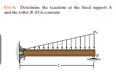 F16-8. Determine the reactions at the fixed support A
and the foller B. El is constant.
