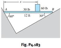 60 lb B
30 lb
/60°
12 ft
30°
Fig. P4.183
