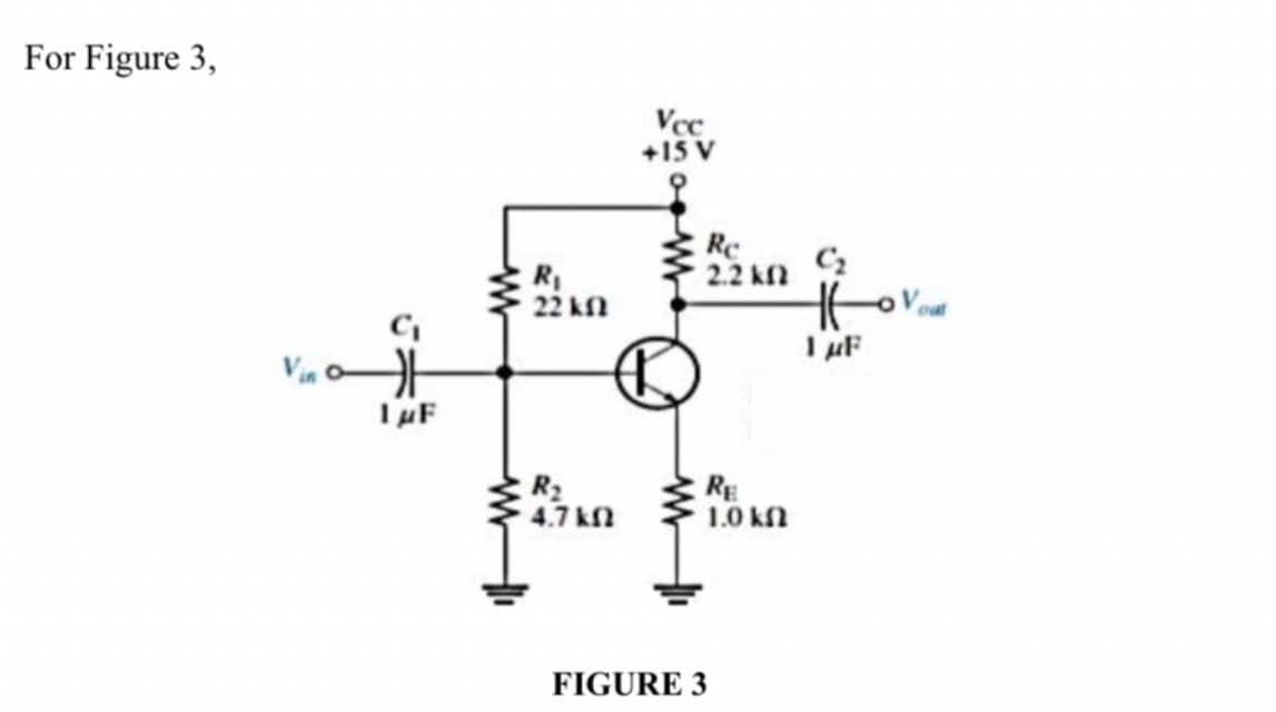 For Figure 3,
Vcc
+15 V
: Re
2.2 kn
R
22 kN
R2
4.7 kn
RE
1.0 kN
FIGURE 3
