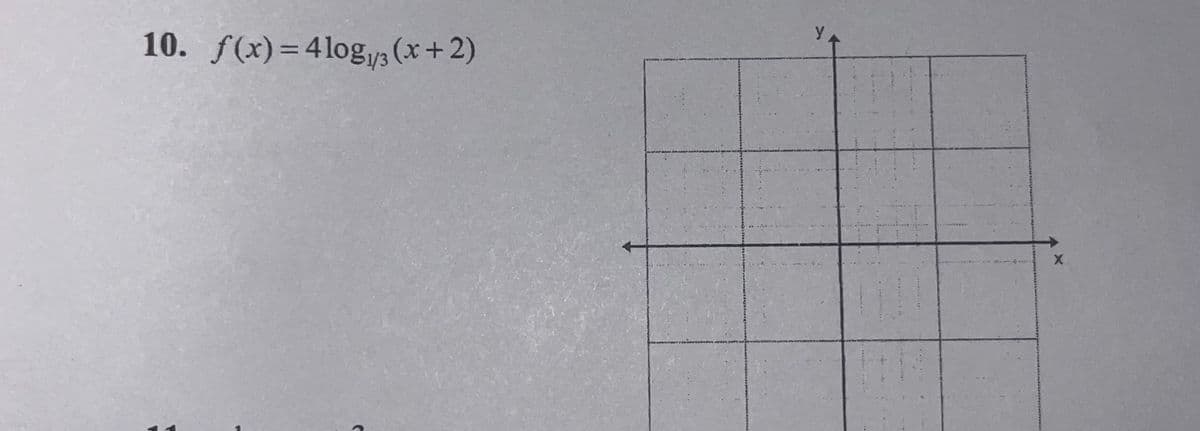 10. f(x)=4log₁/3(x+2)
X