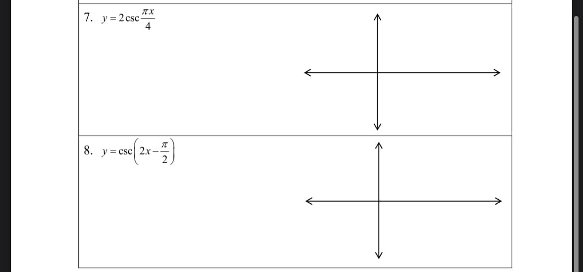 TX
4
7. y 2 csc-
π
8. y csc 2x-.