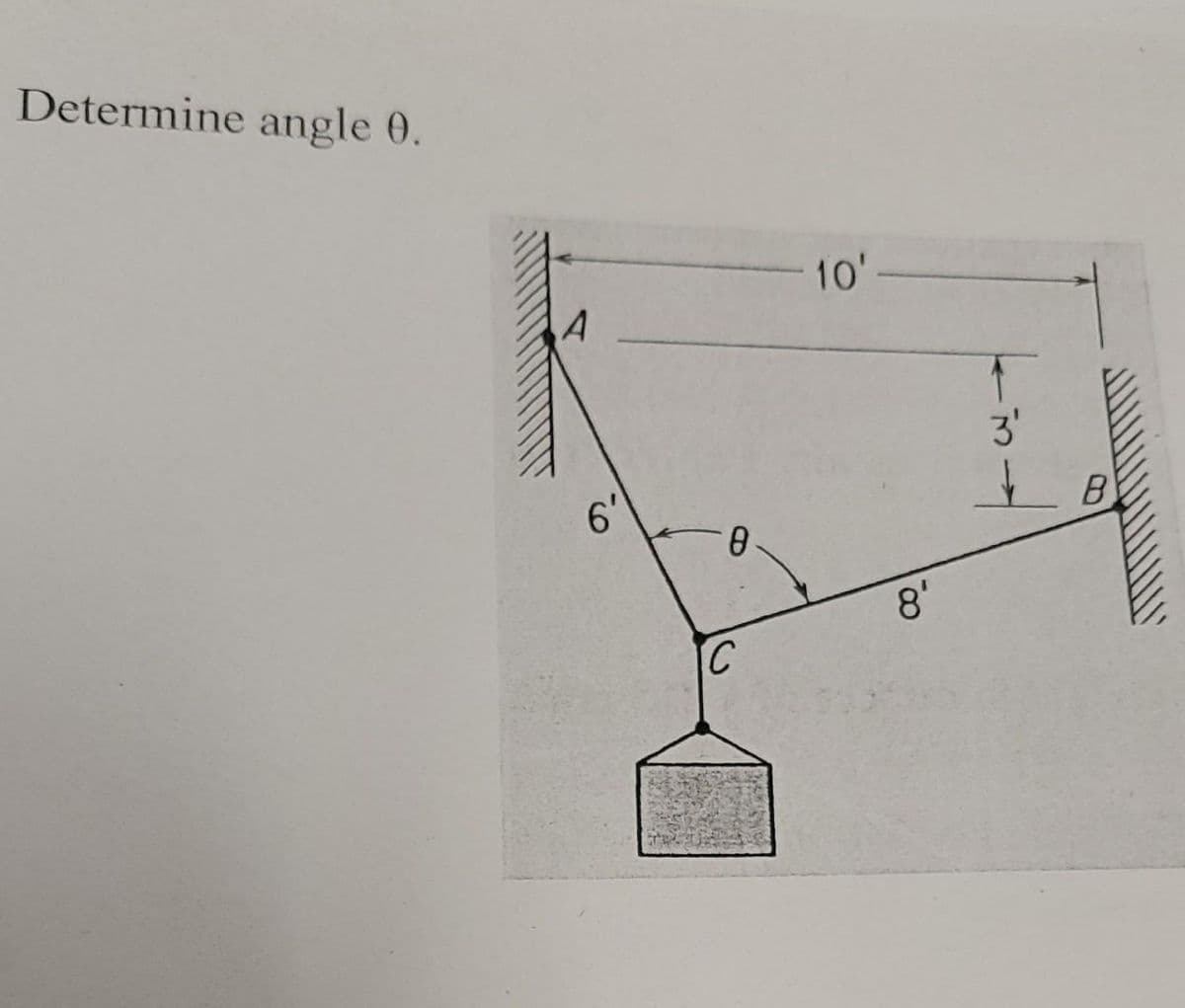 Determine angle 0.
10'-
3'
6'
B
8.
8'
