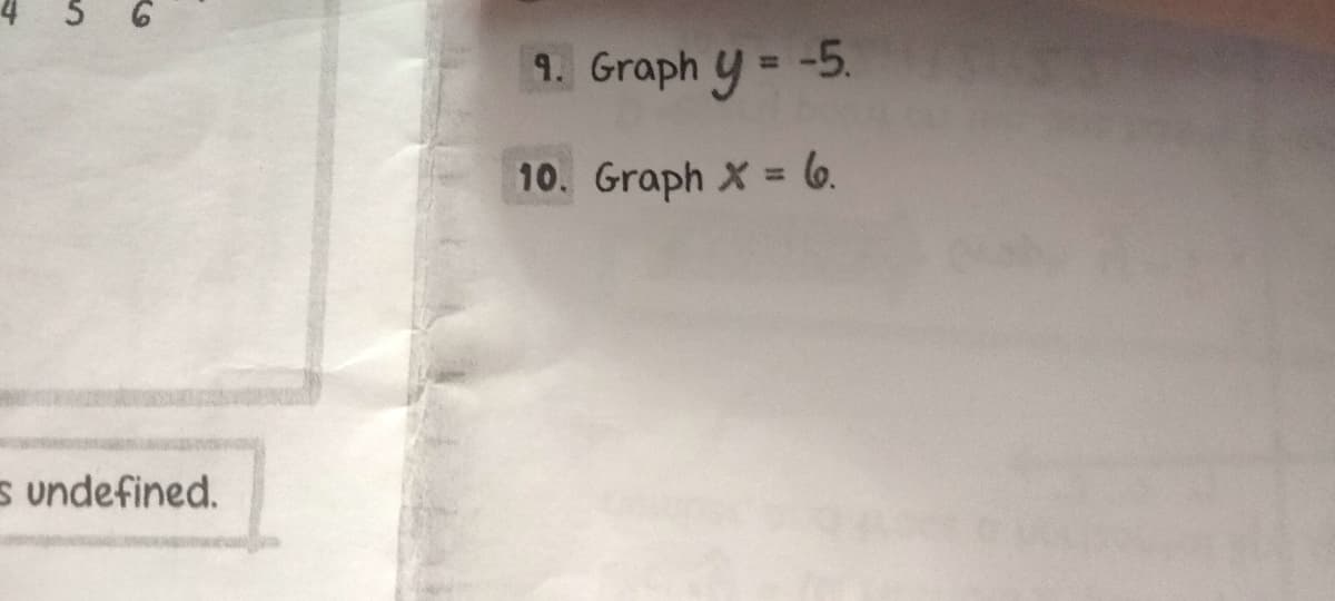 5 6
s undefined.
9. Graph y = -5.
10. Graph X = 6.