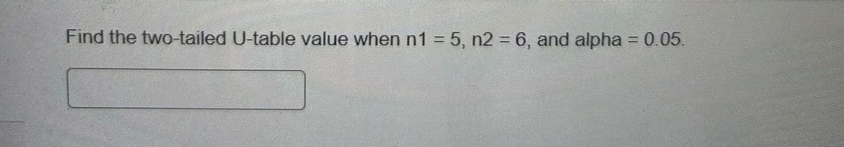 Find the two-tailed U-table value when n1 = 5, n2 = 6, and alpha = 0.05.