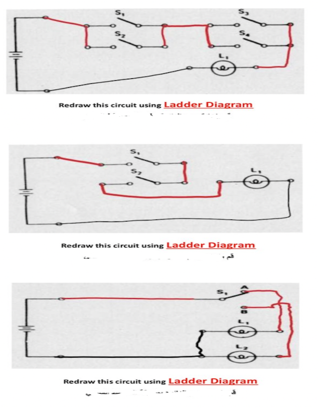 S,
51
S,
L₁
57
Redraw this circuit using Ladder Diagram
5₂
Sa
ܦܝ ܕ
Redraw this circuit using Ladder Diagram
Redraw this circuit using Ladder Diagram