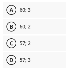 А)
A
60; 3
в) 60; 2
B
(с) 57;B 2
D 57; 3
