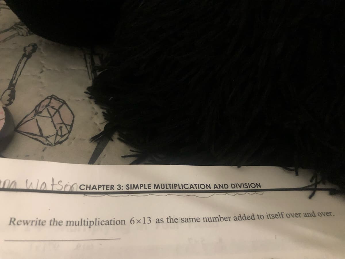 200 Watsin
CHAPTER 3: SIMPLE MULTIPLICATION AND DIVISION
Rewrite the multiplication 6×13 as the same number added to itself over and over.
