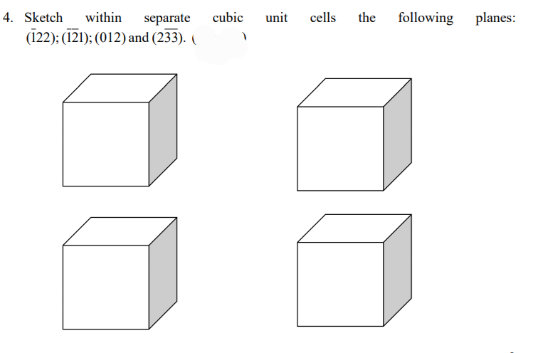 4. Sketch within separate
(122); (121); (012) and (233). (
cubic
unit cells
the following planes: