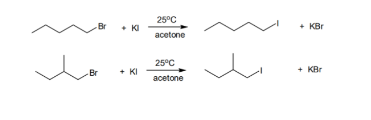 25°C
Br
+ KI
+ KBr
acetone
25°C
-Br
+ KI
+ KBr
acetone
