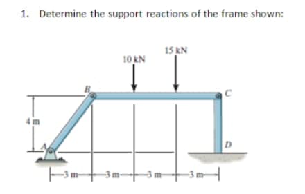 1. Determine the support reactions of the frame shown:
15 kN
10 kN
D
+3m
