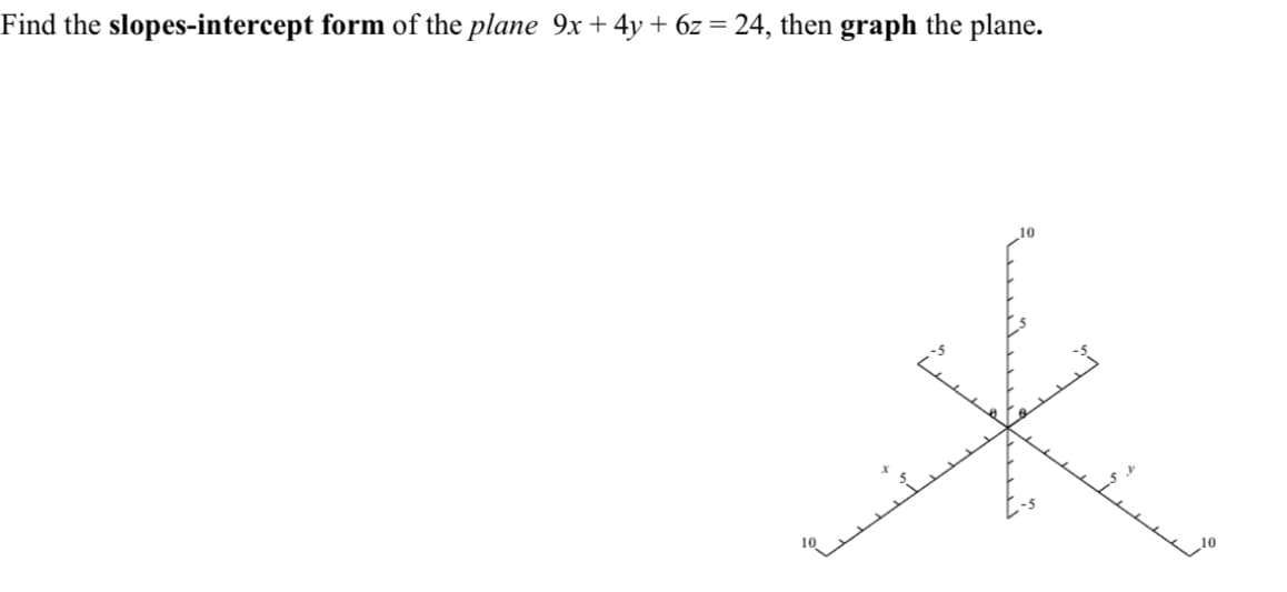 Find the slopes-intercept form of the plane 9x + 4y + 6z = 24, then graph the plane.
نسا
Lum
مسند