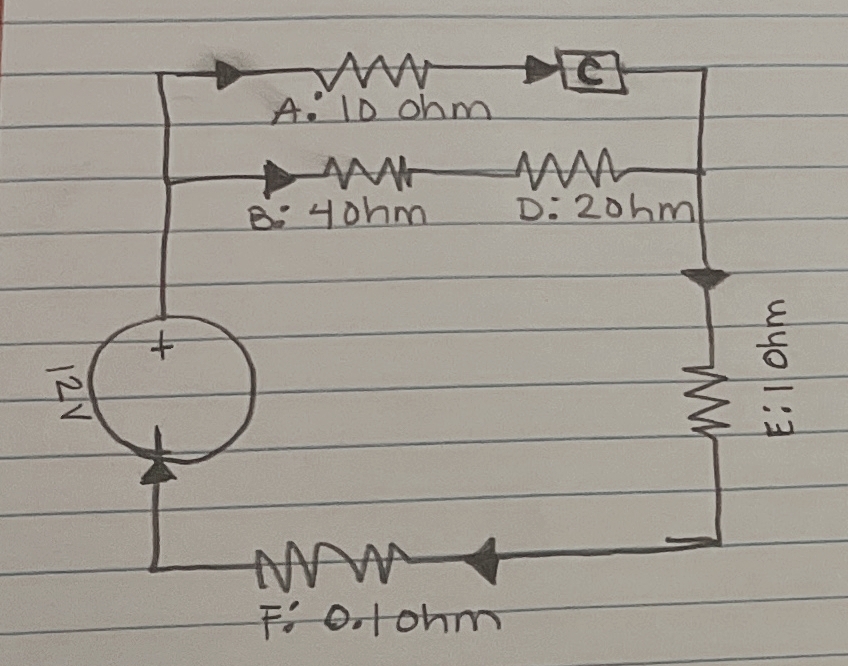 12/V
www
A. 10 ohm
www
B: 40hm
ww
F: 0.1ohm
www
D: 20hm
WWW
E: 1 Ohm