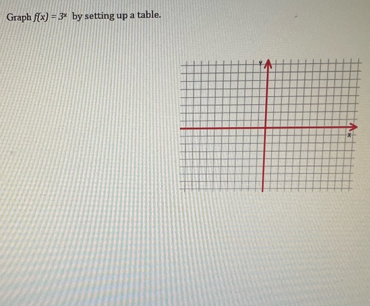 Graph f(x)=3* by setting up a table.
AL
2