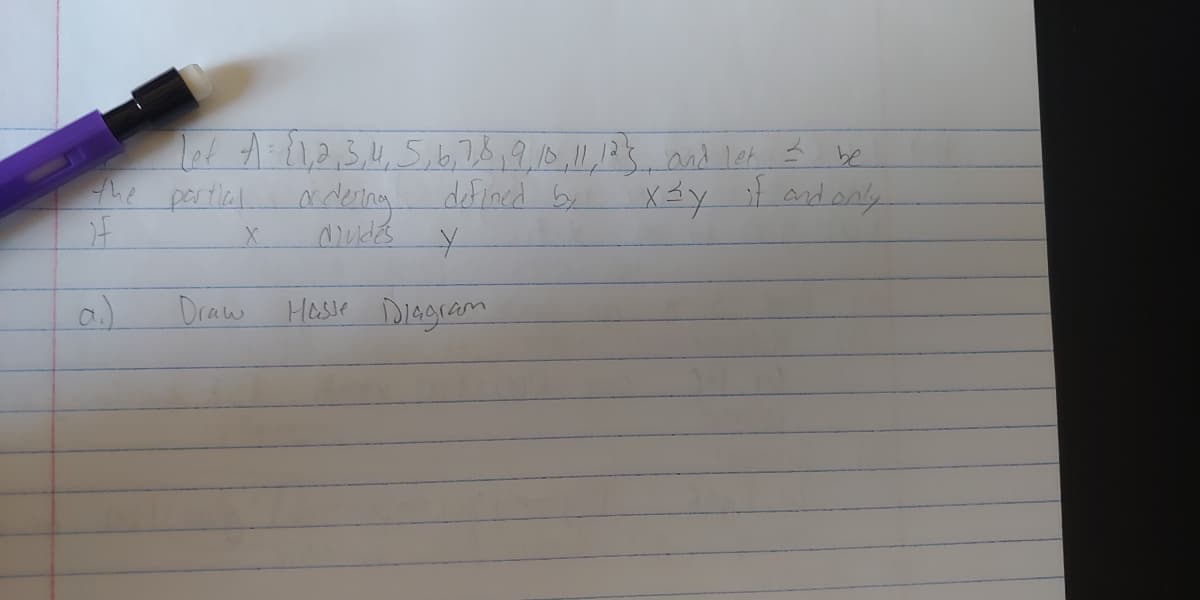 the partlal.
if
defined by
X3y it and anly
adening
Draw Hasse DiAgram
