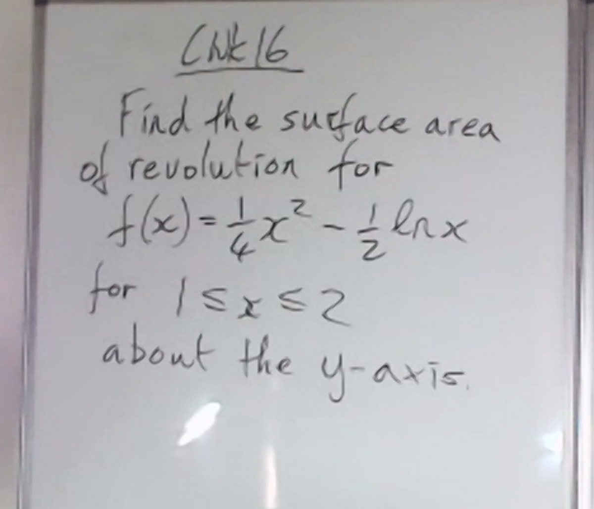 Chk 16
Find the sucface
of revolution for
area
for Isx=2
about the y-axis.
