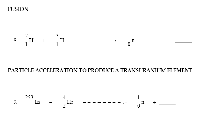 FUSION
8.
2
9.
1
H
253
+
Es
3
+
1
PARTICLE ACCELERATION TO PRODUCE A TRANSURANIUM ELEMENT
H
4
2
1
02
He
+
1
on