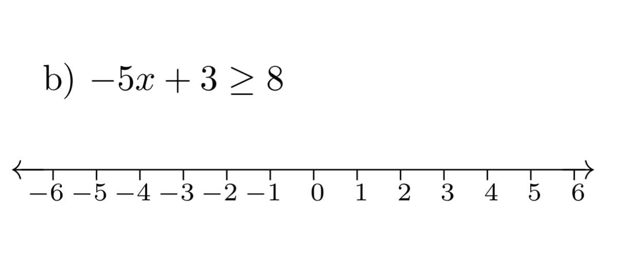 b) — 5х + 3 > 8
-6 –5 –4 –3 –2 –1
1
2
3
4 5
6.
